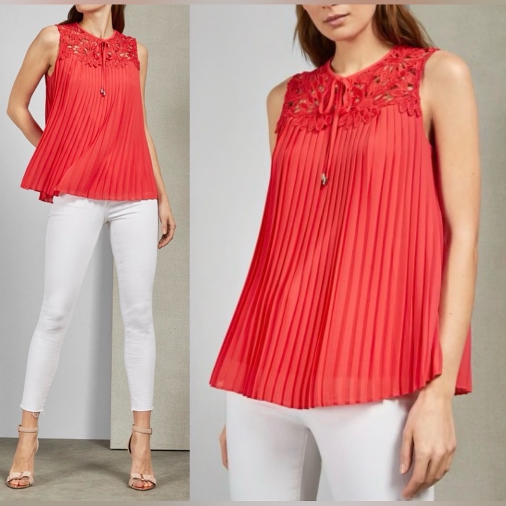 NWOT Ted Baker London Coral Pleated Lace Blouse